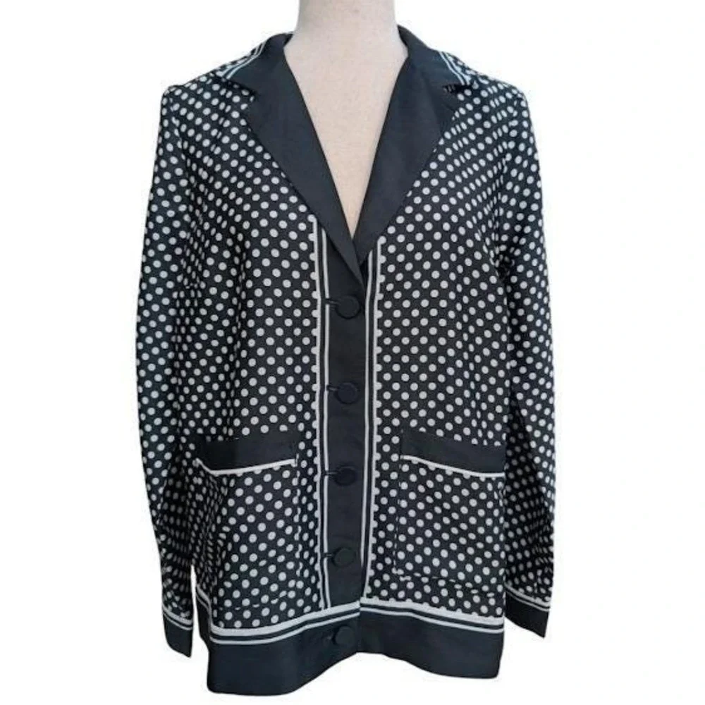 J. Crew Marie Marot Black White Polka‎ Dot Pajama Top Blouse Button Up S